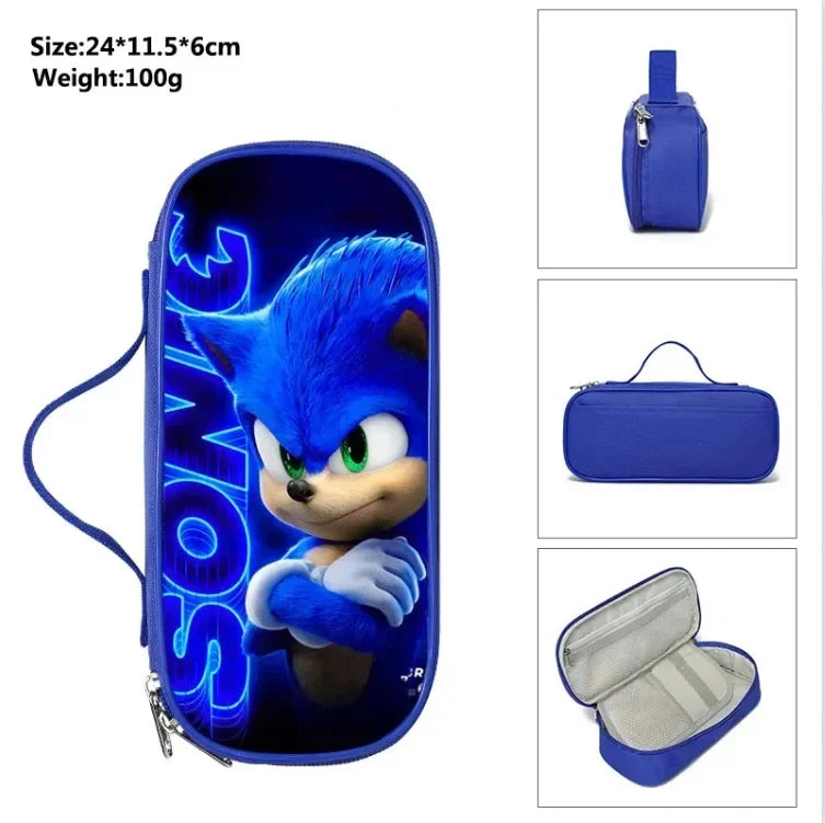 2026 New Arrival Sonic School Bag Lunch Bag Pencil Case Boys Girls Daily Use Book Cartoon Book Bags For Kids Christmas Gift