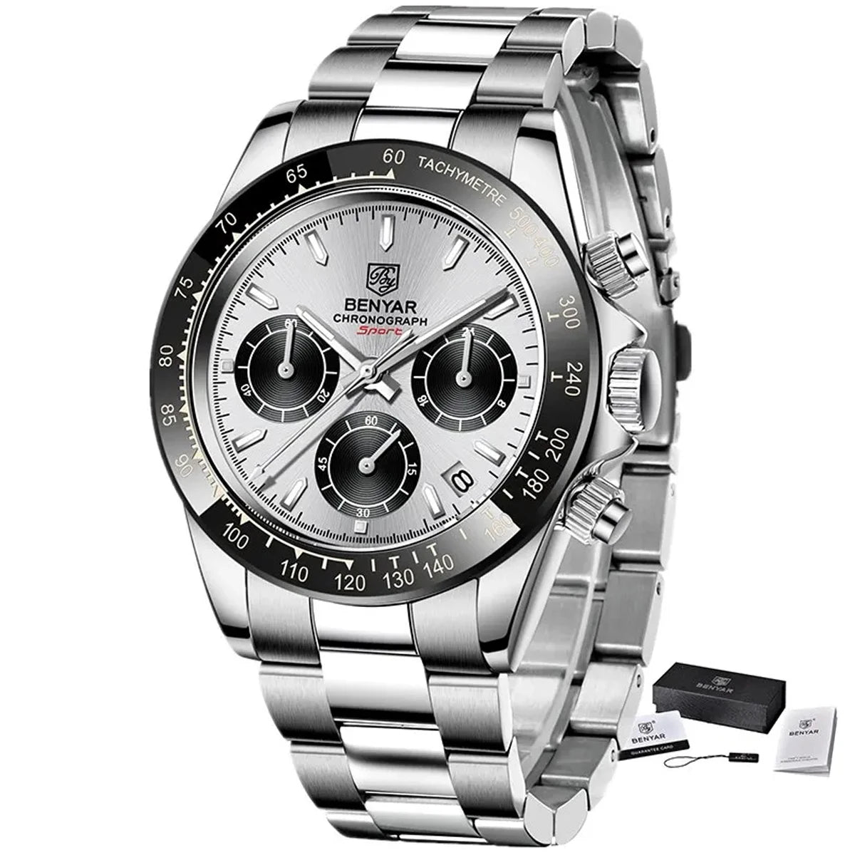 Zegarki męskie BENYAR – luksusowy chronograf, model sportowy, wodoodporny, ze stali nierdzewnej, z mechanizmem kwarcowym