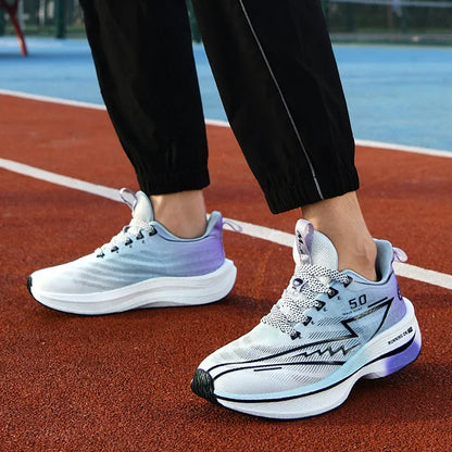 Men's Sport Shoes Professional Cushioned Carbon Plate Running Shoes Breathable Lace-up Casual Sneakers Marathon Athletic Footwear