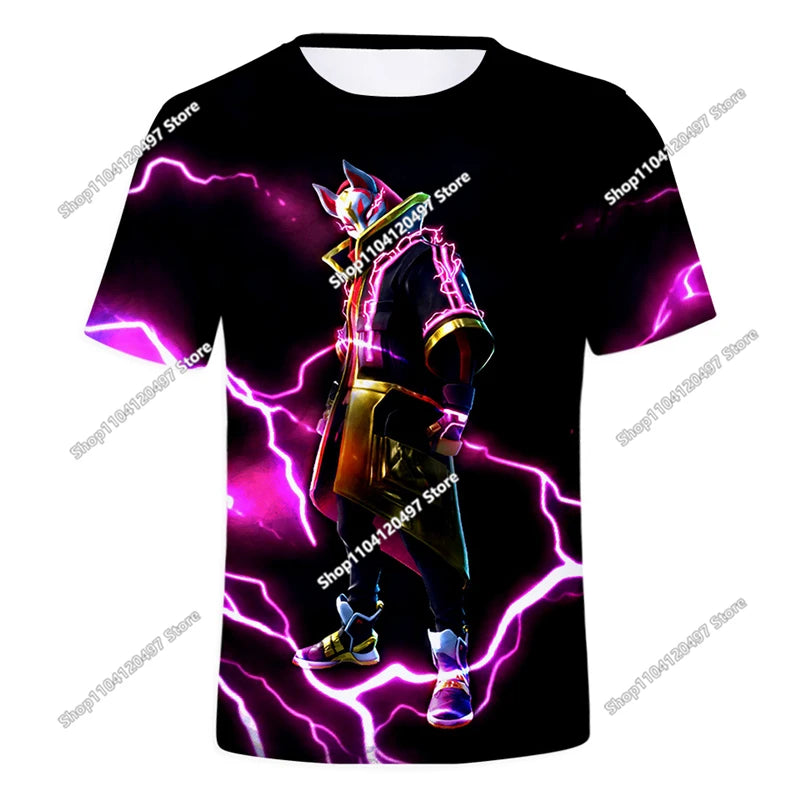 T-shirt de Verão para Criança Battle Royale Fortnite Hero Victory 3D — T-shirt para Rapazes, Raparigas e Bebés