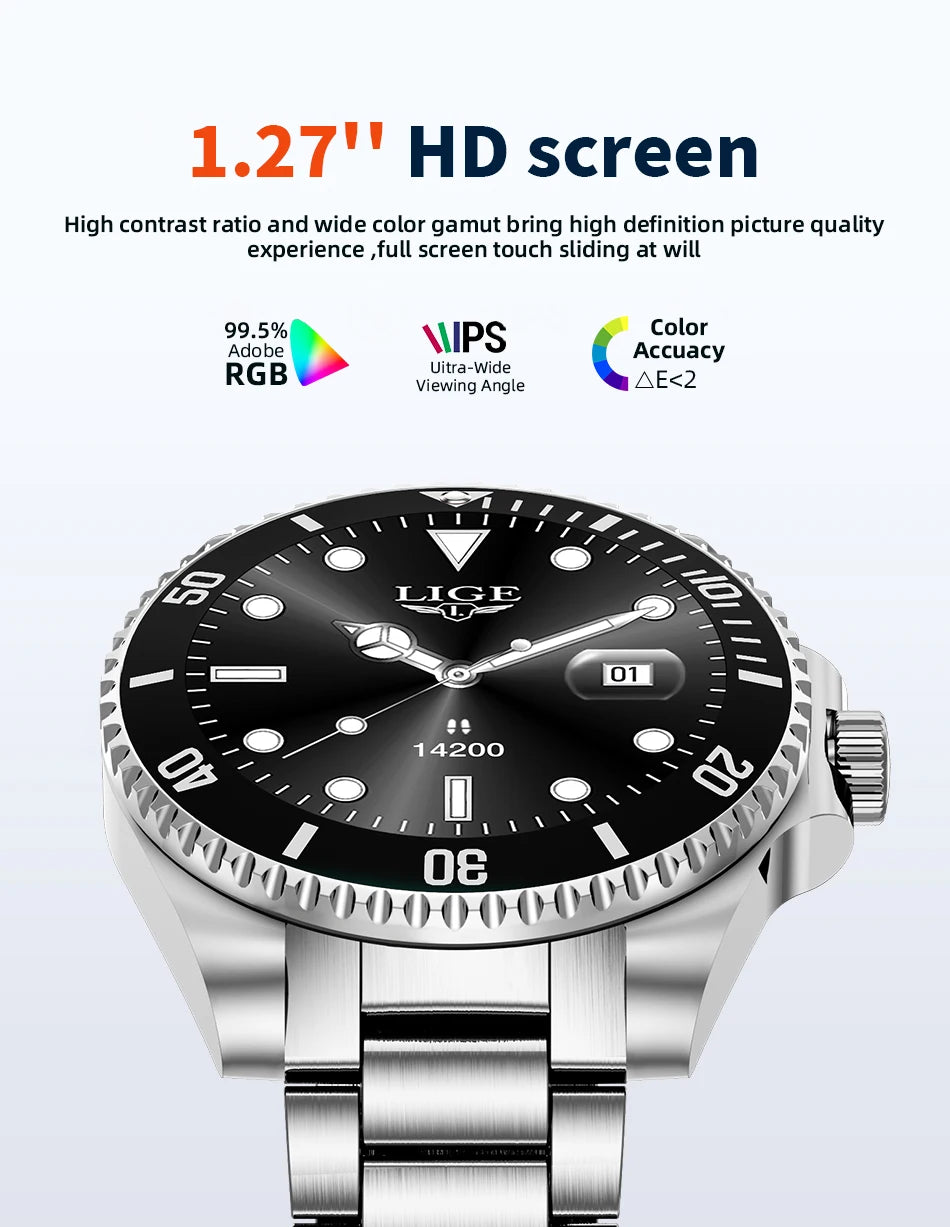 LIGE 2026 Smartwatch for Men  1.27" HD Display, Bluetooth Calling, IP68 Waterproof, Heart Rate & Fitness Monitor