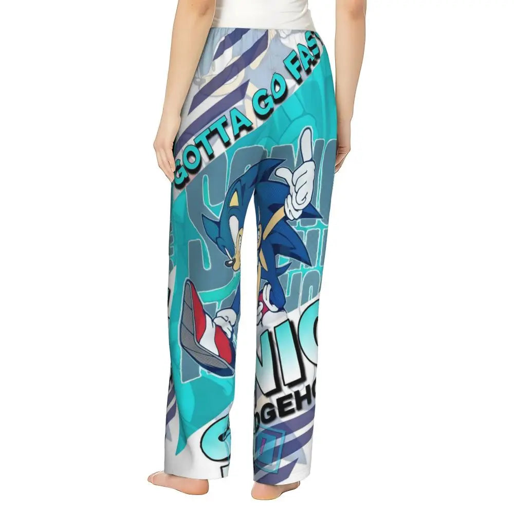 Custom Printed Womens Soniced Pajama Pants Hedgehog Game Sleepwear Sleep Lounge Bottoms with Pockets
