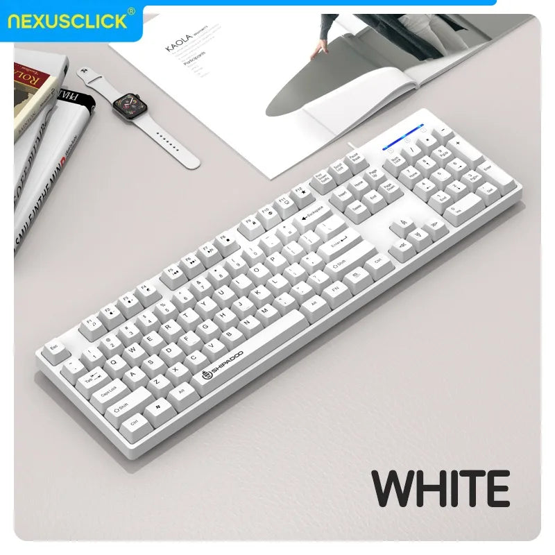 NexusClick kabelloses Gaming- und Office-Tastatur-Maus-Set, intelligente Energiesparfunktion, Full Size, 104 Tasten, 1600DPI einstellbar, USB für Laptop und PC