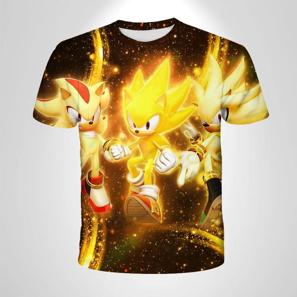 206 Sonic The Hedgehog Anime Boys' Breathable T-shirt Children's Fashion Clothing Casual Wear, Breathable Thin Style, Unisex Top