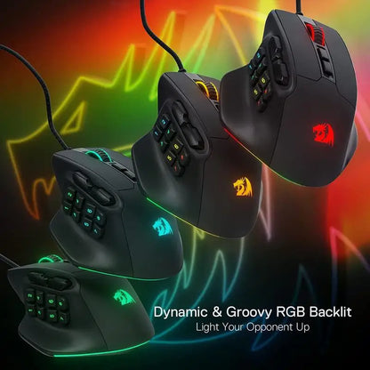 Геймърска MMO мишка Redragon M811 Aatrox, кабелна RGB мишка за геймъри с 15 програмируеми бутона и ергономичен дизайн за естествен захват