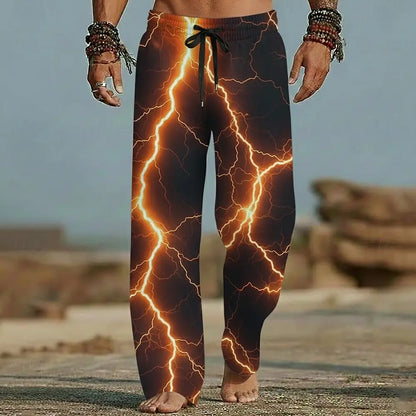 Men's Beach Pants Lightning Pattern 3D Print  Wide Leg Elastic Waist Drawstring Casual Summer Vacation Loose Breathable Trousers