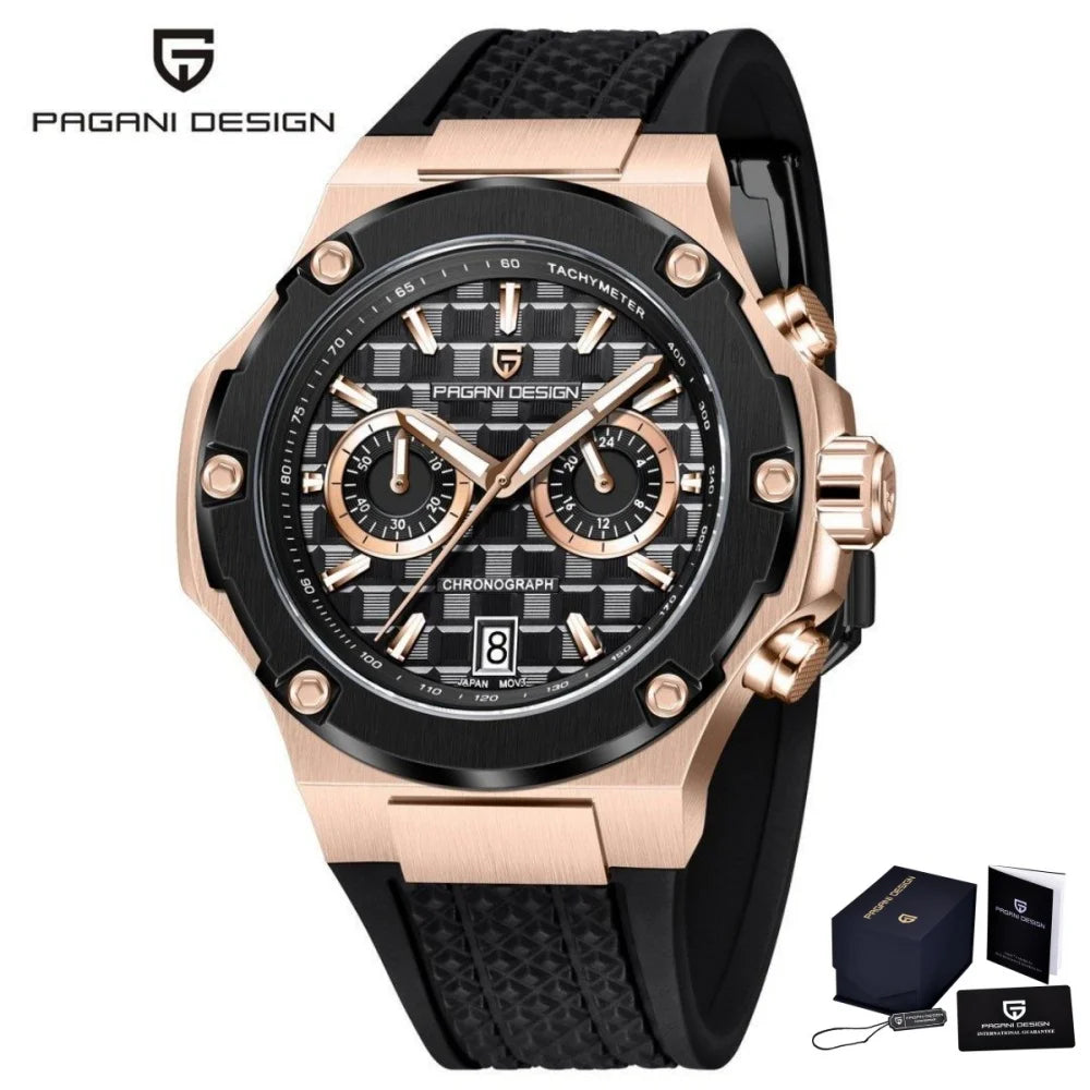PAGANI DESIGN PD-YS032 Herren-Quarzuhr 44mm Japan VK64 Uhrwerk Edelstahlgehäuse Kautschukarmband Saphirglas 100M wasserdicht