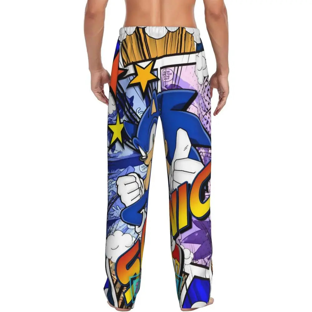 Custom Print Men's Soniced Pajama Pants Hedgehog Game Sleepwear Sleep Lounge Bottoms with Pockets