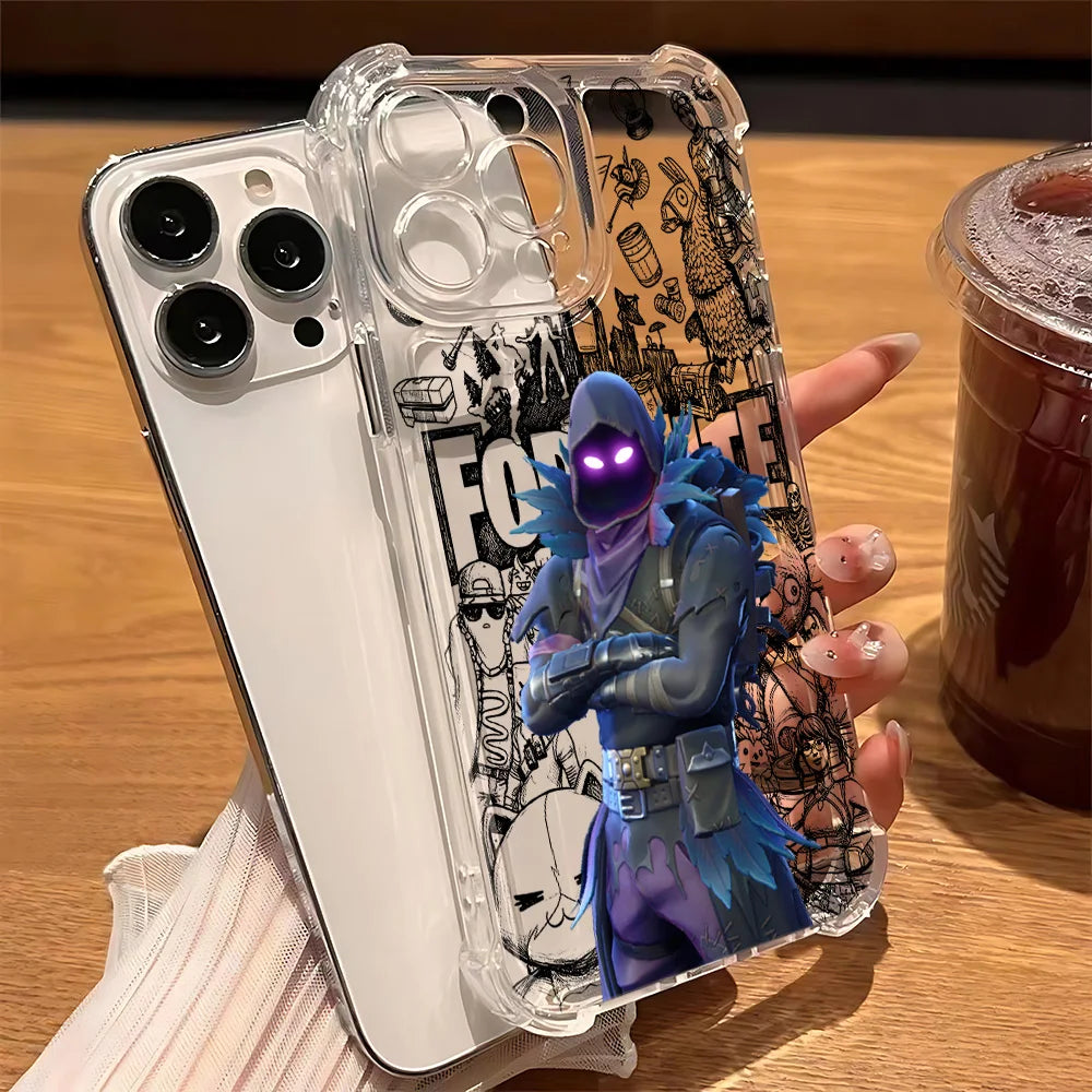 Fortnite-Handyhülle für iPhone 17 16e 16 15 14 13 12 11 Mini Air Pro Max X XR XSMax 7 8 Plus, sturzsichere transparente Schutzhülle