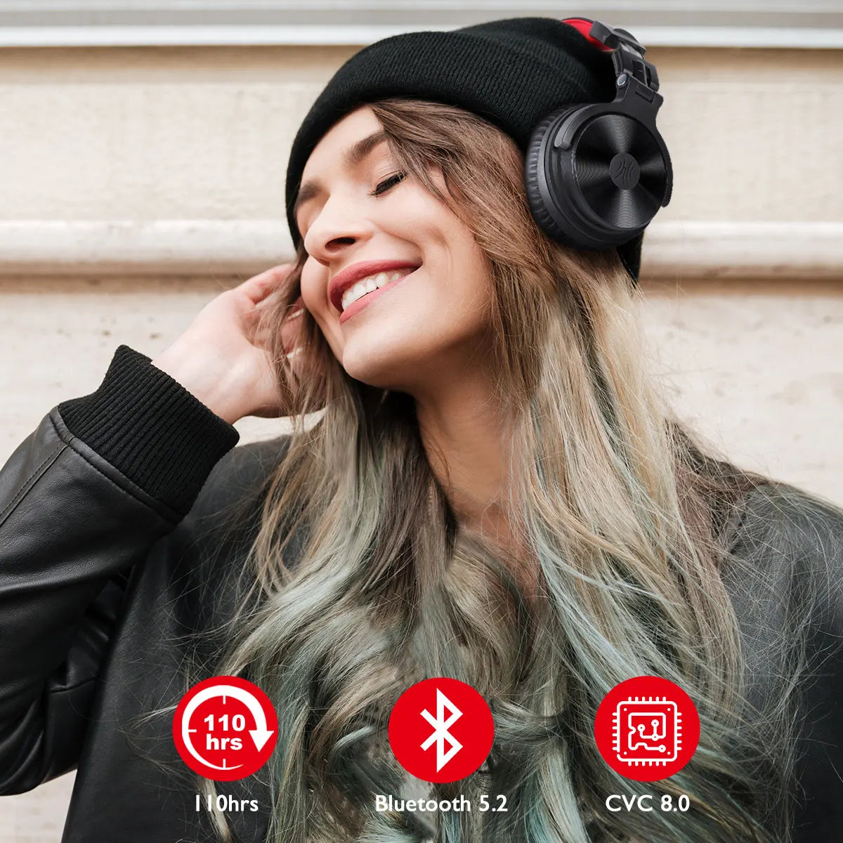 OneOdio 110H kabelloses Bluetooth 5.2 Gaming-Headset – 110H Akkulaufzeit, Over-Ear-Kopfhörer mit tiefem Bass und Mikrofon, kabelgebundenes & kabelloses 2-in-1-Headset für PC und PS4