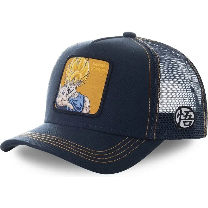 Czapka z motywem Dragon Ball Son Goku – letnia czapka podróżna z daszkiem, męska czapka z haftem w stylu hip-hopowym, z daszkiem przeciwsłonecznym, regulowana czapka typu trucker z siateczką