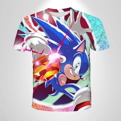 206 Sonic The Hedgehog Anime Boys' Breathable T-shirt Children's Fashion Clothing Casual Wear, Breathable Thin Style, Unisex Top