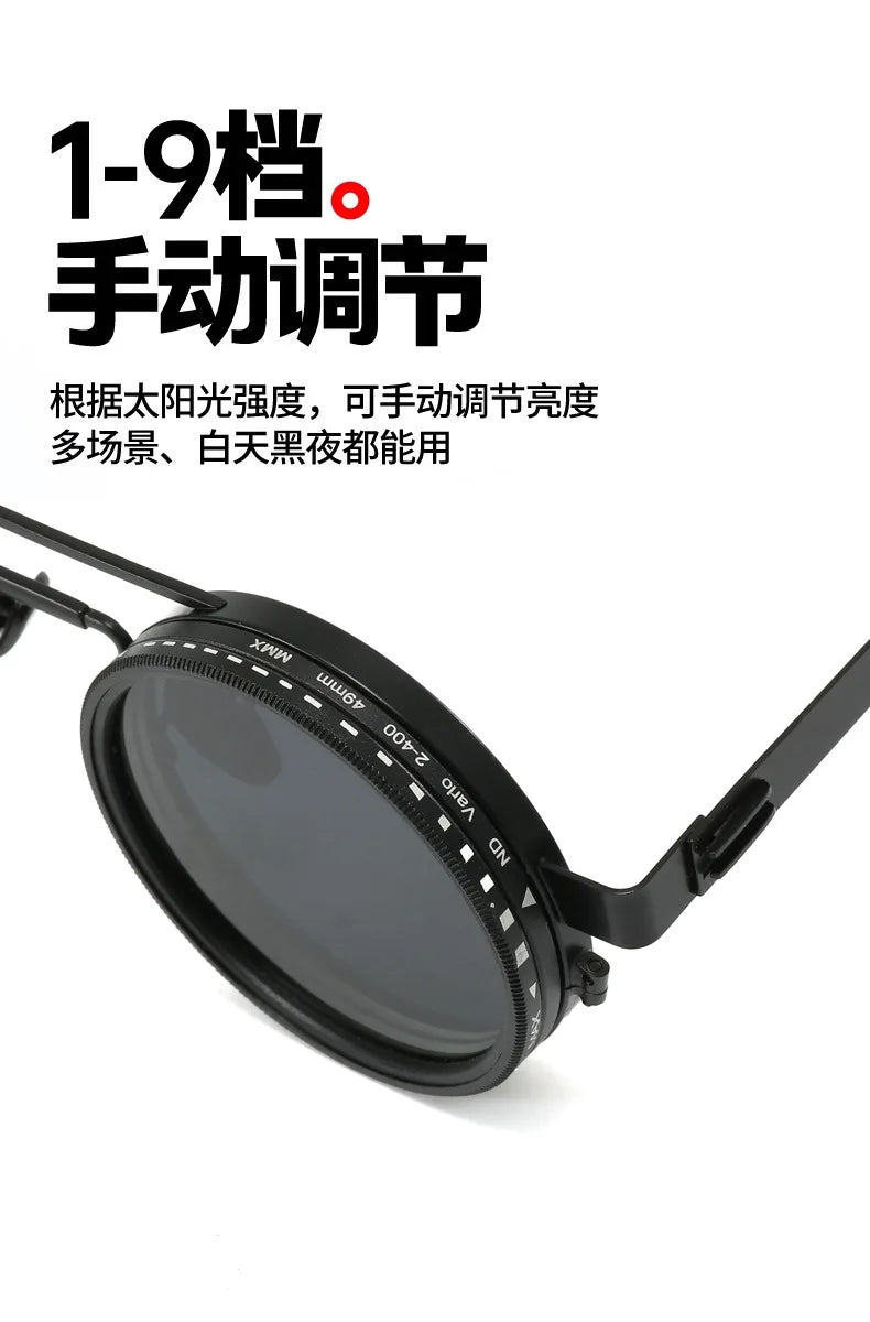 KLASSNUM Nastavitelné sluneční brýle pro muže s ND filtrem ND9 Sluneční brýle s rychlým stmíváním Kulaté polarizované brýle na rybaření a řízení