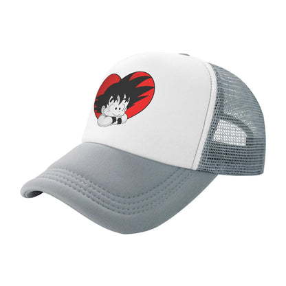 Dragon Ball DBZ Goku Mesh Baseball Cap Adult Vintage Trucker Cap Red Heart Hats Adjustable Polyester Dad Hat Spring Trucker Caps