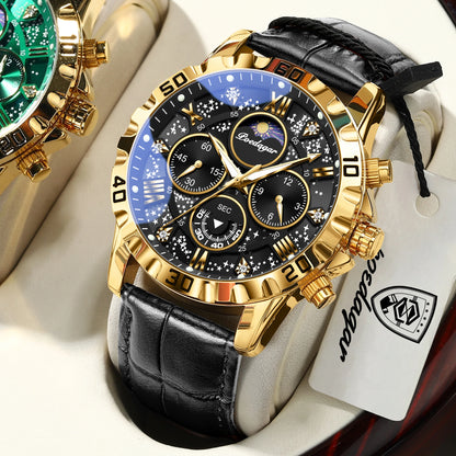 Orologio da polso di lusso POEDAGAR da uomo – Cronografo sportivo, impermeabile e luminescente, con cinturino in pelle, movimento al quarzo