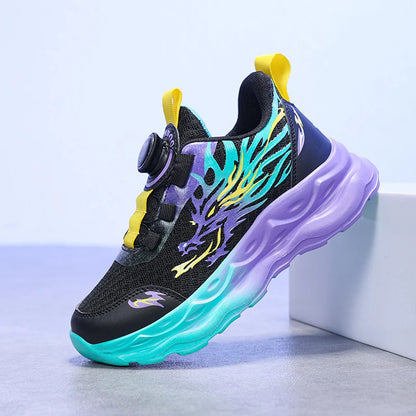 Childrens Sports Shoes Autumn Anti Slip Breathable New Student Rotating Button Boys Outdoor Shock-absorbing Mesh Running Shoes