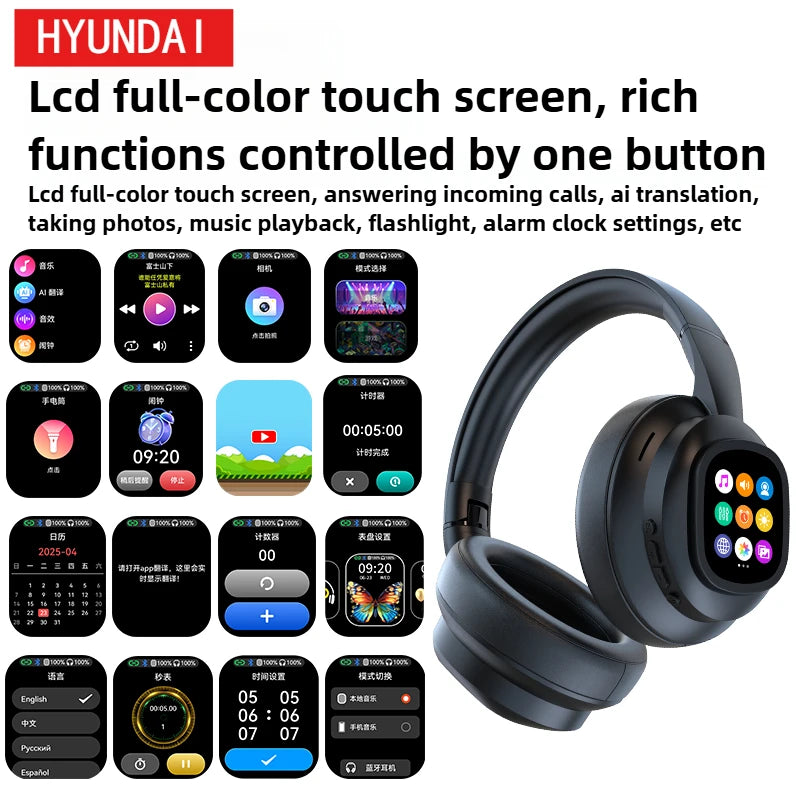 Auriculares HYUNDAI X1PRO inalámbricos Bluetooth 6.0 con traducción por IA – Más de 100 idiomas, control táctil, pantalla LED y cancelación de ruido