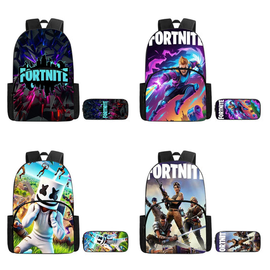 Fortnite 2-Piece Set Backpack with Front Pocket Pencil Case Large Capacity Cartoon Schoolbag Kids Boys Girls Gift Ages 5-8