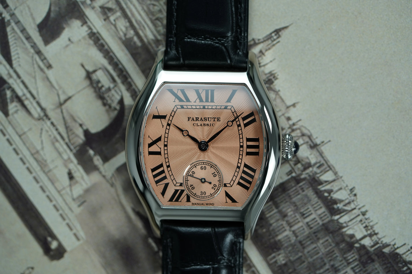 FARASUTE 36mm Retro Hangzhou Customized Manual Mechanical Movement Wristwatches Sapphire 5Bar Waterproof Watch Men reloj hombre