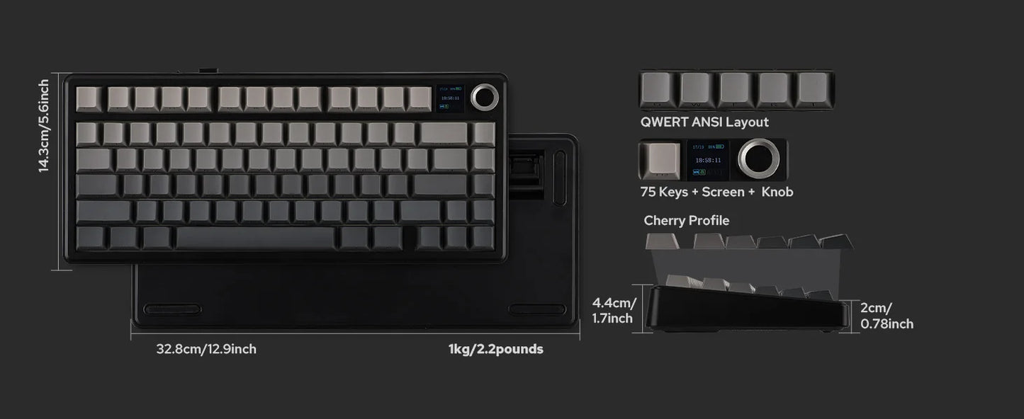 EPOMAKER X AULA F75 MAX kompakte mechanische Tastatur im 75-%-ANSI-Layout, kabelgebunden/Bluetooth/2.4GHz kabellos, mit TFT-Bildschirm und Drehregler