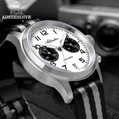 ADDIESDIVE 2025 New Panda Eye Men's Watches Retro Luxury VK64 Quartz Watch Sport Chronograph 100M Waterproof Luminous