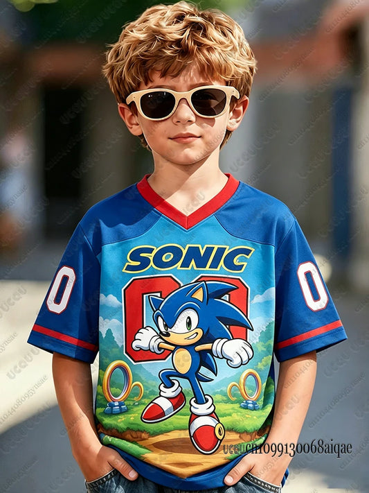 Summer Cartoon Sonic Print T-shirt For Adult/Kids Casual Football Jerseys Cute Short Sleeve Tees Boys Girls Cosplay Clothing