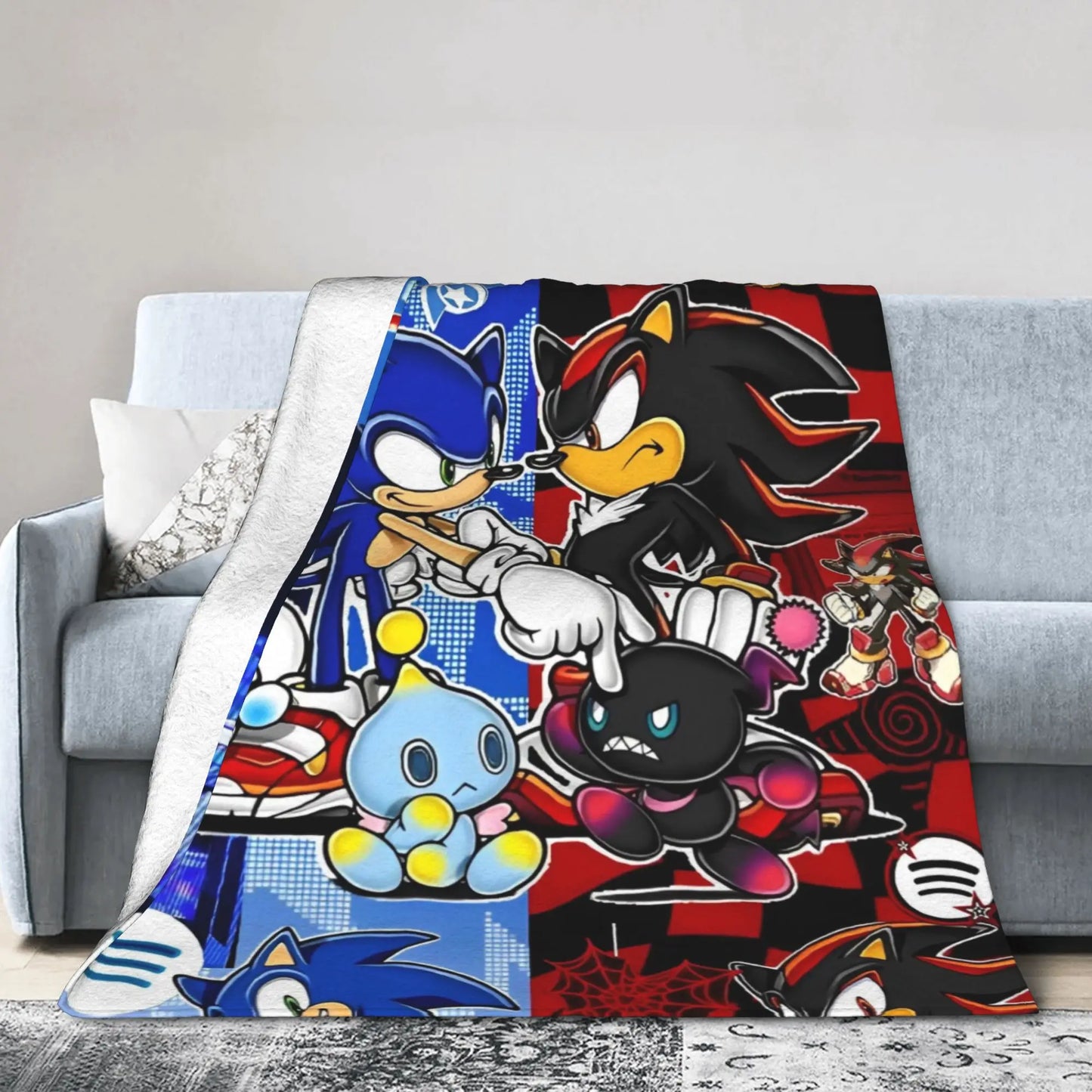Shadow Game Blanket Soniced Cartoon Flannel Throw Blankets Summer Air Conditioning Decoration Lightweight Bedspreads