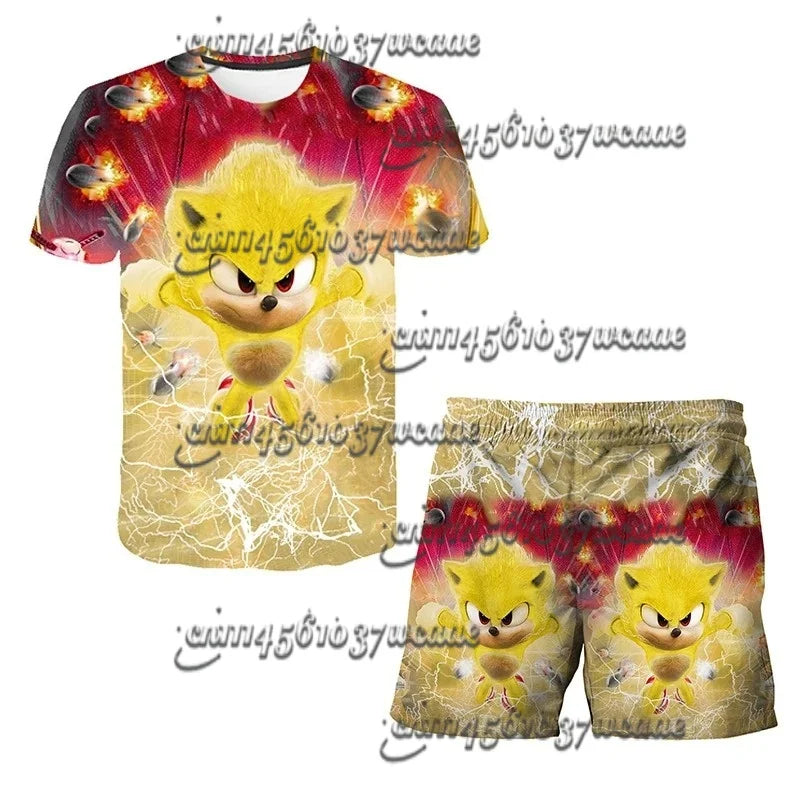 Bandai Animation Game Sonic Character Series T-shirt Set COS Universal Summer Oversized Short Sleeve Shorts New FamilyMatching