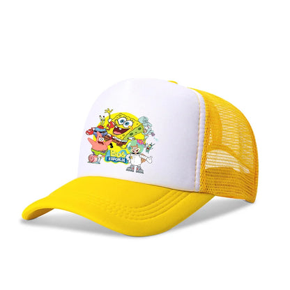 Casquette de baseball SpongeBob mignonne, style anime, ronde, unisexe, pour enfants (garçons et filles) et adultes, sportive, décontractée, pare-soleil, ajustable, inspirée du film d'animation, à visière, en maille
