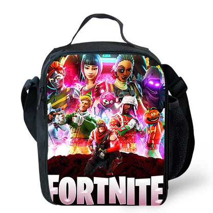Saco de Almoço Térmico Isolado com Desenho Animado Fofo, Recipiente para Alimentos à Prova de Fugas, Reutilizável, Saco Frigorífico de Almoço Fortnite para Crianças e Estudantes