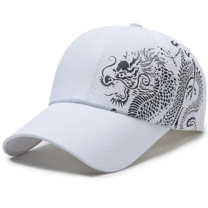 Casquette de baseball à imprimé dragon, casquette de sport d'été pour la protection solaire en extérieur à séchage rapide, casquette à visière plate décontractée pour homme et femme