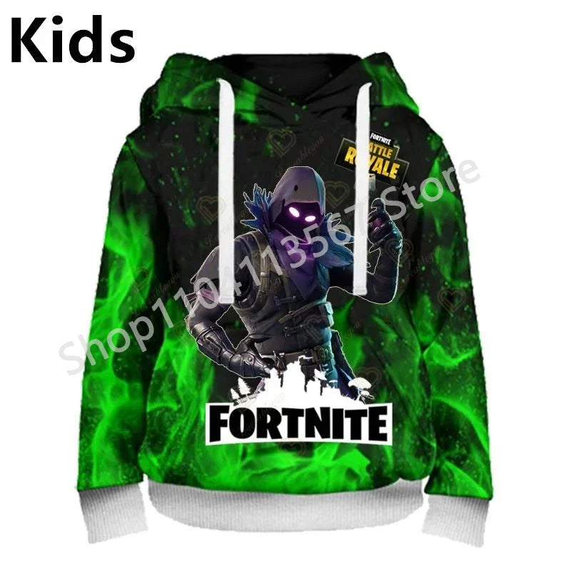 Llama Battle Royale F-Fortnited Kapuzenpullover mit 3D-Print für Herren, Damen und Kinder, Sweatshirt für Jungen, Mädchen und Kids, Streetwear-Pullover, grüne Oberteile