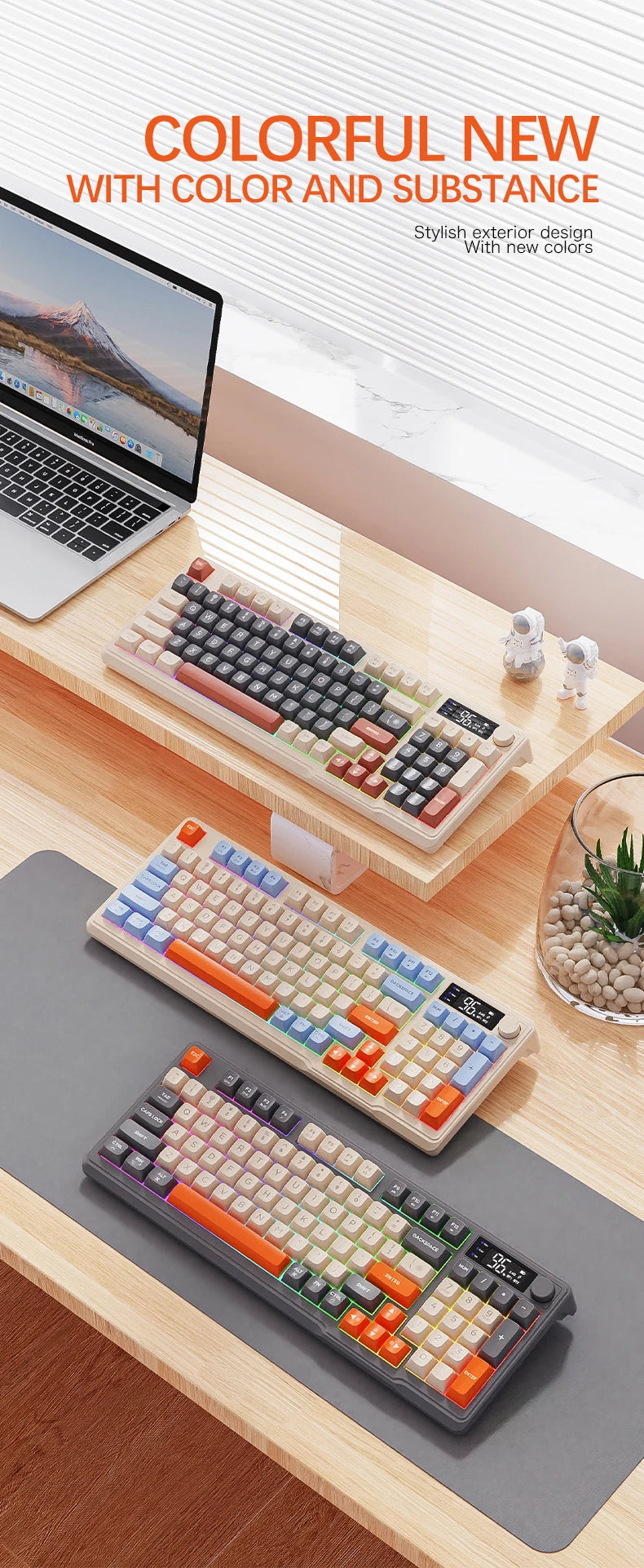 M96 Bluetooth-Tastatur Kabellose FREEWOLF Bildschirm-Gaming-Tastatur, elektronischer Bildschirm, Multi-Device-Verbindung, ergonomisches Gaming