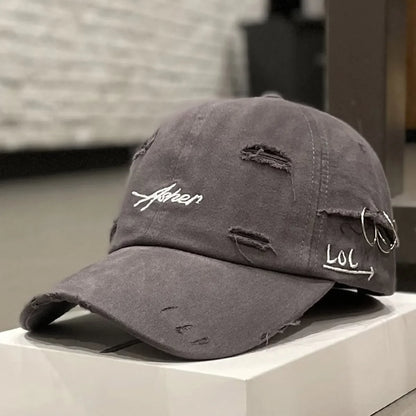 Unisex „Asher“ siuvinėjimas, su skylutėmis, metalinis žiedas, beisbolo kepurės, lauko, reguliuojamos, pavasario ir rudens, kasdienės, apsaugančios nuo saulės