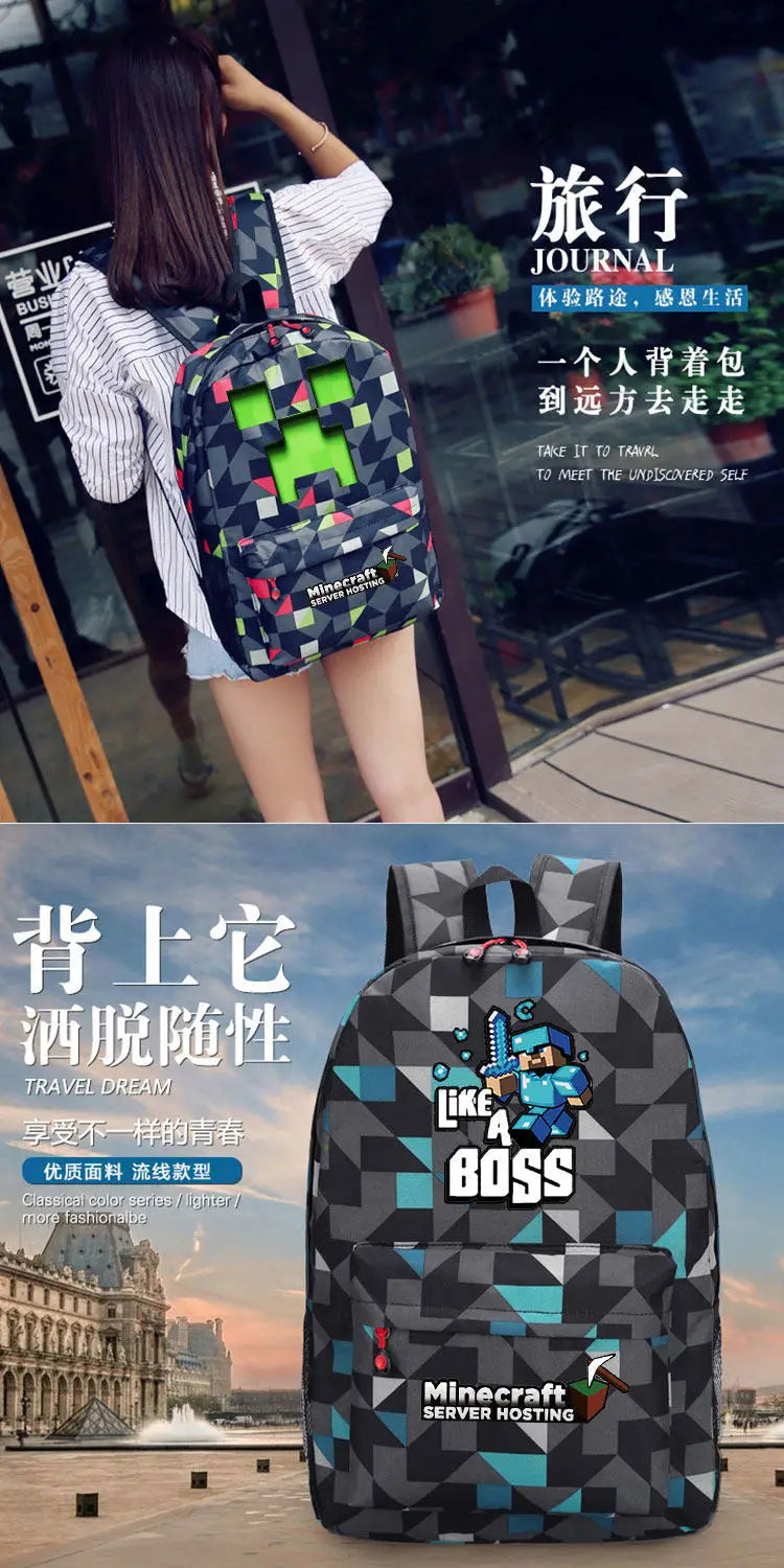 Minecraft Enderman Creeper Graphic Printed Backpack Large Capacity Lightweight Fashion Casual For Daily Travel Outdoor Leisure