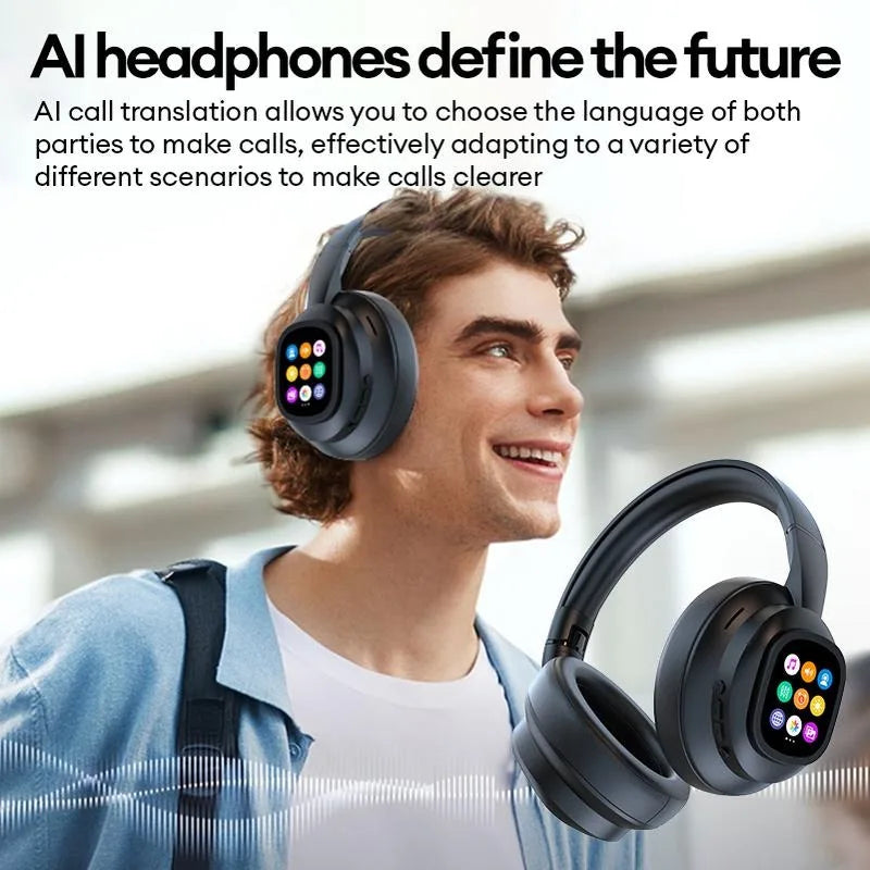 Auriculares inalámbricos Bluetooth con pantalla táctil LCD AI – Headset gaming con cancelación de ruido ANC, graves profundos y micrófono HD