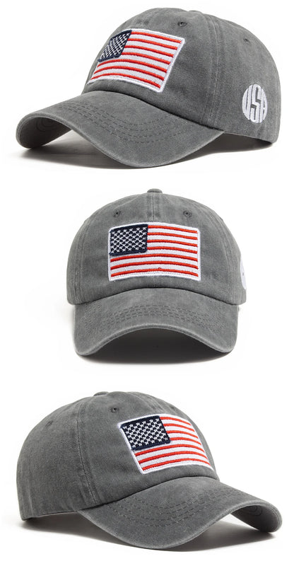 USA Flag Men's Baseball Cap Retro Embroidery Washed Cotton Dad Hats Fashion Women Hip Hop Caps Summer Outdoor Sun Visor Hat