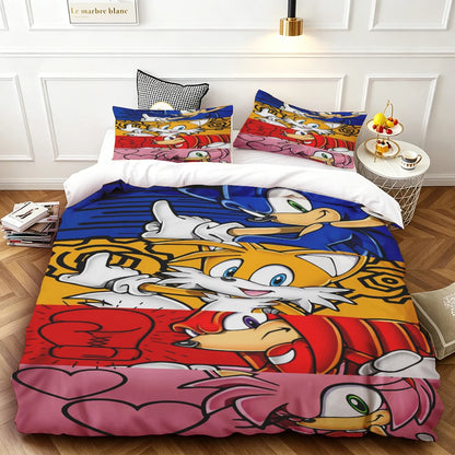 Cartoon Kids Sonics Duvet Cover Cool Bedding Set Comforter Cover with Pillowcase Queen King Bedroom Children Teens beautiful