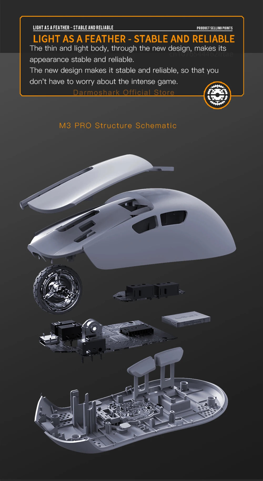 Rato Gaming Darmoshark M3Pro 2.4G BT sem fios Tri-Mode, sensor PAW3395, N52840, 26000DPI, rato com driver macro para mãos grandes e gaming