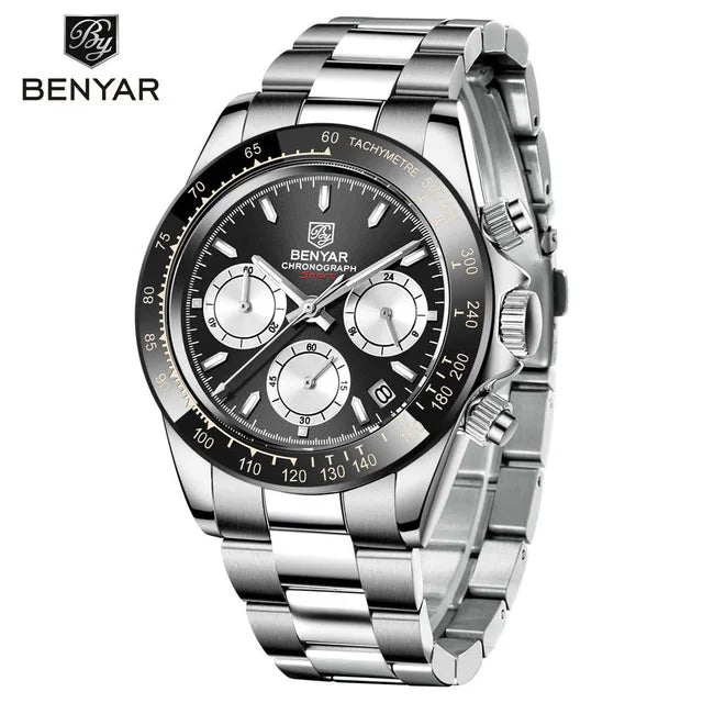 Zegarki męskie BENYAR – luksusowy chronograf, model sportowy, wodoodporny, ze stali nierdzewnej, z mechanizmem kwarcowym