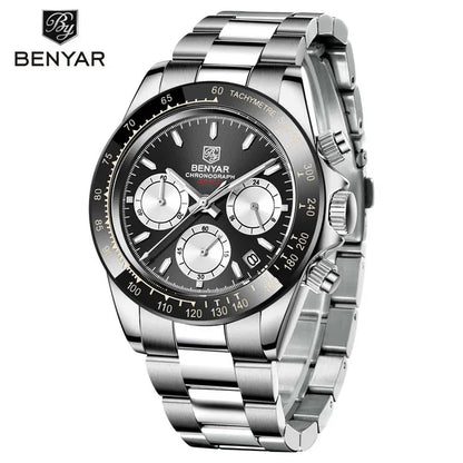 Zegarki męskie BENYAR – luksusowy chronograf, model sportowy, wodoodporny, ze stali nierdzewnej, z mechanizmem kwarcowym
