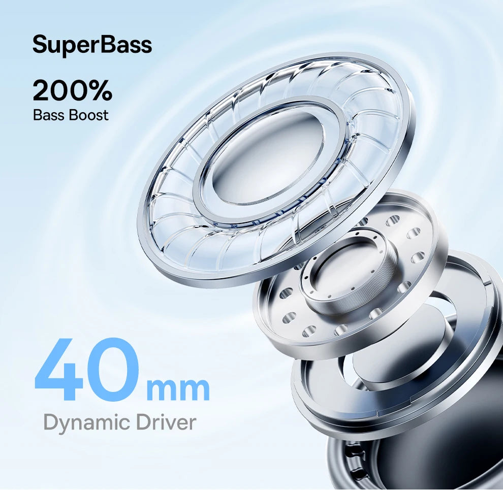 Cuffie over-ear wireless Bluetooth 5.3 Baseus – Driver HiFi da 40mm, autonomia di 70H, headset pieghevole con audio spaziale