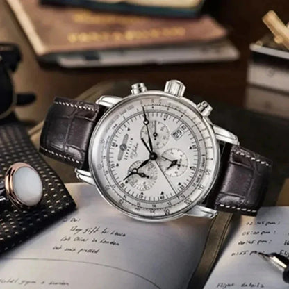 Zeppelin Airship Automatic Date Mens Leather Band Fashion Luxury  Business Casual Men Watches Gift Men's Waterproof Watch