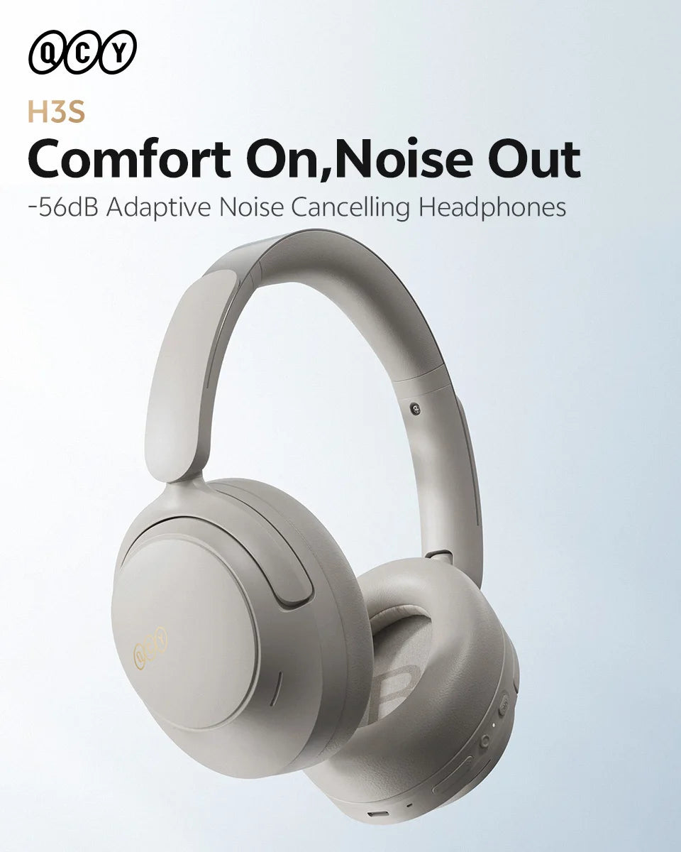QCY H3S -56dB ANC adaptativa Auriculares Bluetooth 6.0 circumaurales – Auriculares inalámbricos Hi-Res LDAC, batería de 102H, sonido espacial con doble transductor