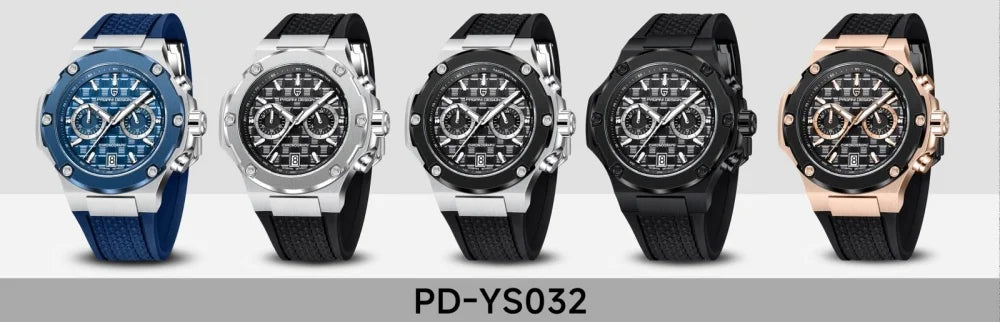 PAGANI DESIGN PD-YS032 Herren-Quarzuhr 44mm Japan VK64 Uhrwerk Edelstahlgehäuse Kautschukarmband Saphirglas 100M wasserdicht
