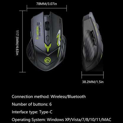 Wireless Gaming Mouse Dual Mode Bluetooth 2.4G DPI Adjustable Type-C Rechargeable Silent Ergonomic Mouse Durable Battery