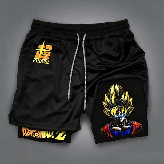 2026 New Dragon Ball Anime Goku Peripheral Printed Double-layer Shorts, Summer Men's Sport Loose Comfortable Breathable Pants
