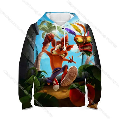 Kids Crash Bandicoot On the Run Hoodies Spring Boys Girls Cartoon Anime Sweatshirt Children Tops Coat Toddler Pullovers