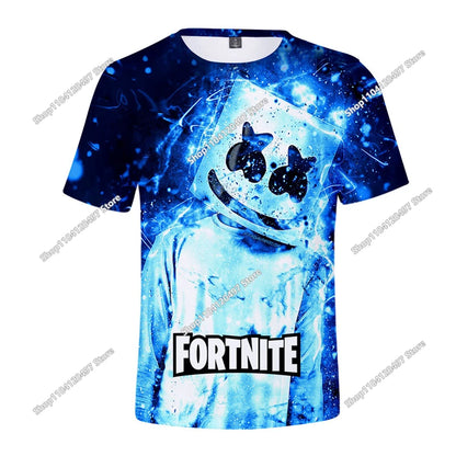 Fortnite T-Shirt für Erwachsene und Kinder, 3D-Digitaldruck, lockere Passform, große Größen, kurzärmeliges Sommer-Tee für Kinder