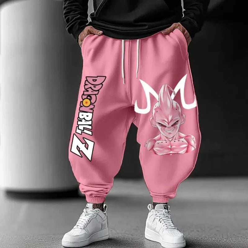2026 Pink Dragon Ball Majin Buu Sweatpants Summer Anime Pants Unisex Loose Fit with Cuffed Ankles Wide Leg Trousers Plus Size